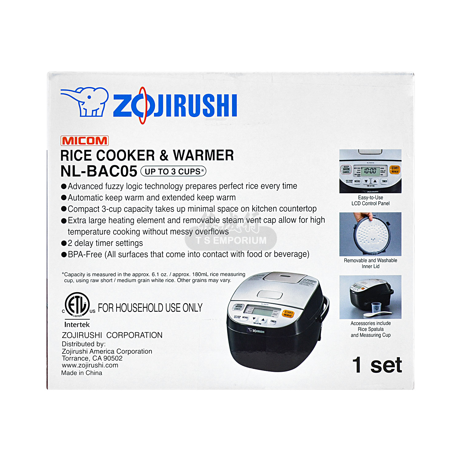 ZOJIRUSHI Rice Cooker & Warmer Silver Black 3cups (NLBAC05SB