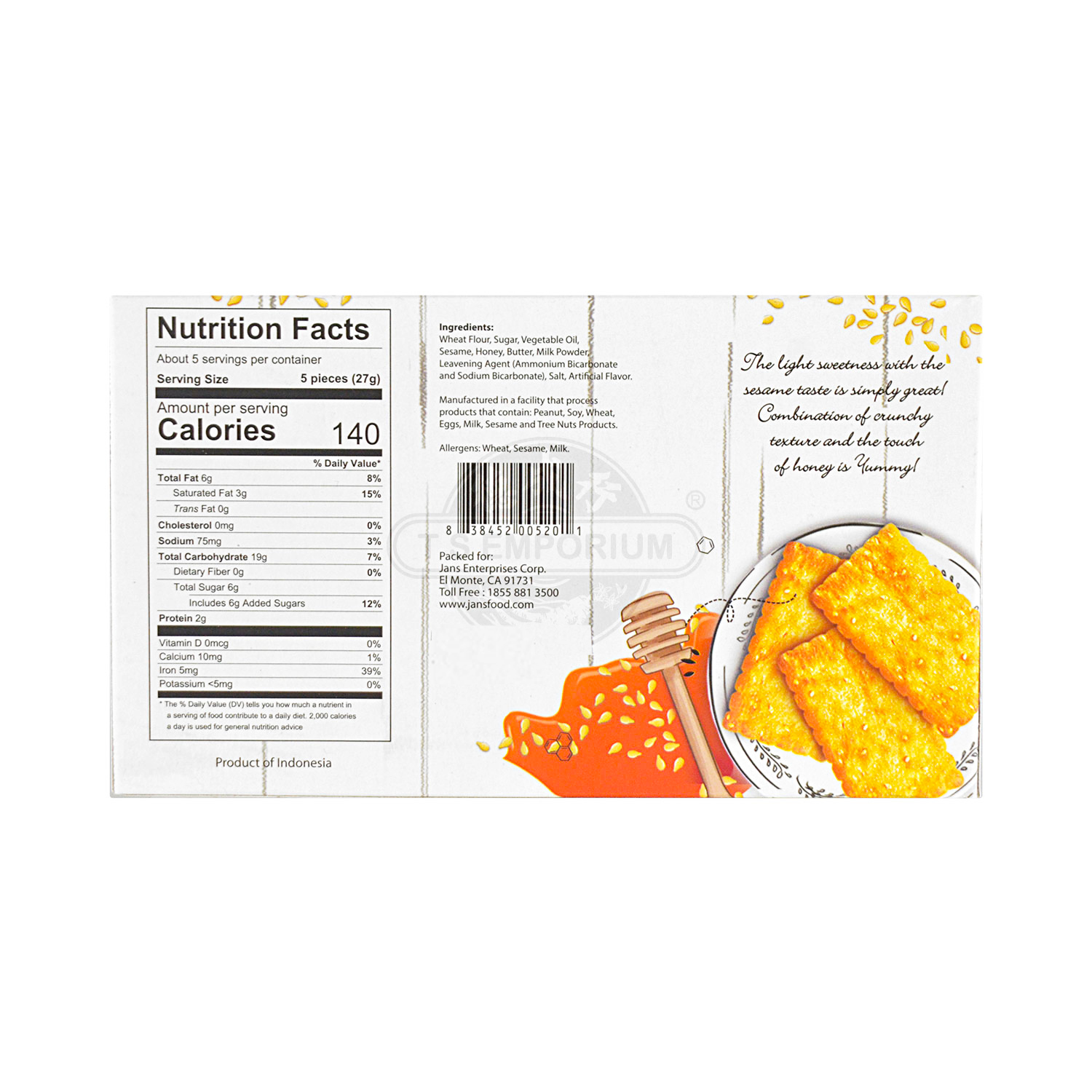 JANS Sesame Honey Crackers 130g Tak Shing Hong