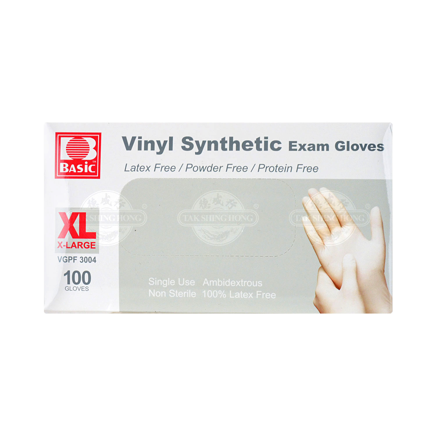 BASIC Vinyl Synthetic Exam Gloves (XL/Clear) 100pcs Tak Shing Hong