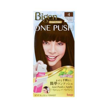 BIGEN One Push Hair Cream Color (#4 Medium Brown) 80g 美源 一推式染发膏 (#4 明亮棕色 Medium Brown) 80g 美源 一推式染髮膏 (#4 明亮棕色 Medium Brown) 80g