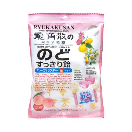RYUKAKUSAN Throat Refreshing Herbal Drops Peach Flavor 15 Drops (52.5g) 龙角散 夹心润喉糖(白桃口味) 15粒入/52.5g 龍角散 夾心潤喉糖(白桃口味) 15粒入/52.5g