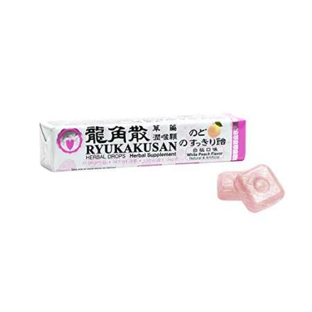 RYUKAKUSAN Throat Refreshing Herbal Drops White Peach Flavor 11 Drops (44g) 龙角散 草药润喉糖(白桃口味) 11粒入/44g 龍角散 草藥潤喉糖(白桃口味) 11粒入/44g