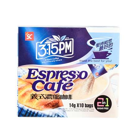 3:15PM 2in1 Espresso Cafe (Sugar Free) 140g(14gX10Bags) 3点1刻 2合1 意式浓缩咖啡 无糖 140g (14gX10包) 3點1刻 2合1 意式濃縮咖啡 無糖 140g (14gX10包)