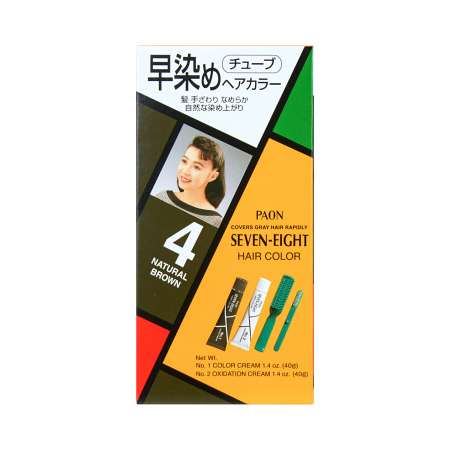 PAON SEVEN-EIGHT Permanent Hair Color With Brush #4(Natural Brown) 40g 早染 染发膏连刷 #4(Natural Brown) 40g 早染 染髮膏連刷 #4(Natural Brown) 40g