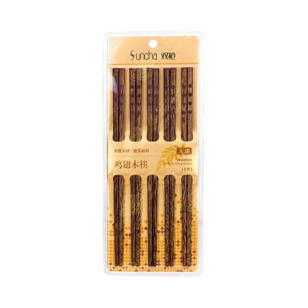 SUNCHA Wooden Artistic Chopsticks 5 Pairs 双枪 无漆鸡翅木筷子(5双) 雙槍 無漆雞翅木筷子(5雙)