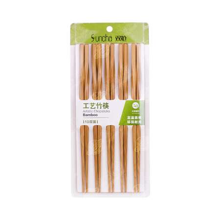 SUNCHA Bamboo Style Chopsticks 10 Pairs 双枪 天然楠竹工艺筷子(10双) 雙槍 天然楠竹工藝筷子(10雙)