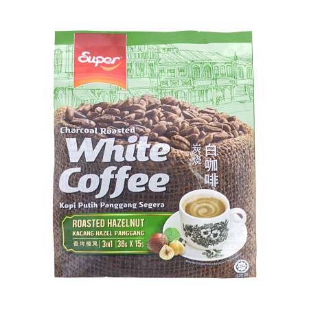马来西亚SUPER 三合一即溶炭烧白咖啡 香烤榛果 15包 540g SUPER Instant Charcoal Roasted White Coffee Roasted Hazelnut (3in1) 15sachets 540g