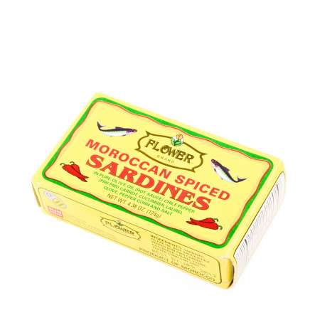 FLOWER Moroccan Spiced Sardines 4.38oz 摩洛哥花牌 辣味沙丁鱼 4.38 oz 摩洛哥花牌 辣味沙丁魚 4.38 oz